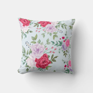 Coussin Élégantes roses florales en bordeaux et lilas