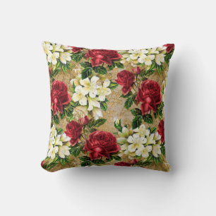 Coussin Élégantes roses rouges vintage blanches florales m