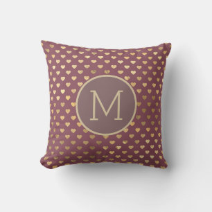 Coussin Élégants cœurs métalliques bordeaux marron or
