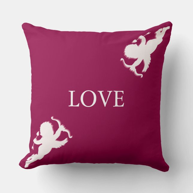 Coussin Élégants cupides en blanc sur bordeaux (Recto)
