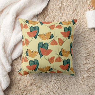 Coussin Élégants papillons Vintages et Motif Feuille  
