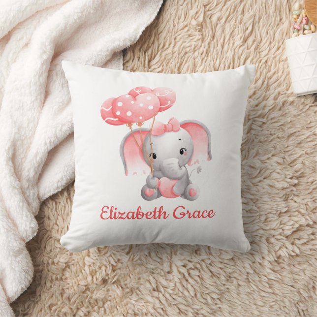 Coussin Élément de nurserie avec éléphant rose et ballon p (Couverture)