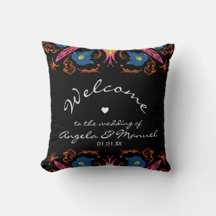 Coussin Élément Floral de Mariage Noir d'Éléphant Indien 