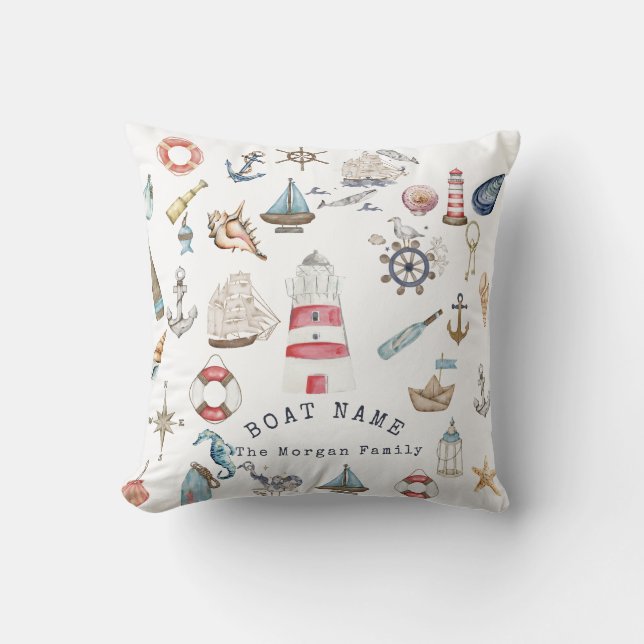 Coussin Éléments nautiques à l'aquarelle Marin (Recto)