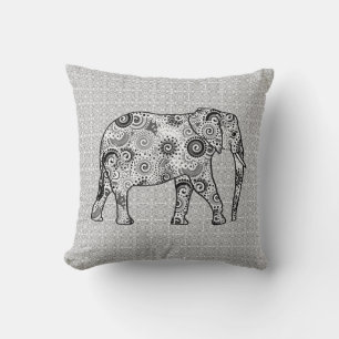 Coussin Éléphale tourbillon fractal - gris, noir et blanc