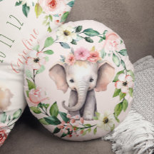 Coussin Eléphant à couronne florale ronde
