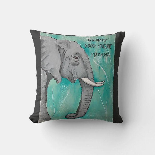 Coussin Eléphant avec arrière - plan turquoise (Recto)