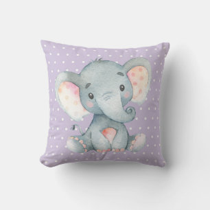 Coussin Éléphant Bébé Fille Violet et Gris