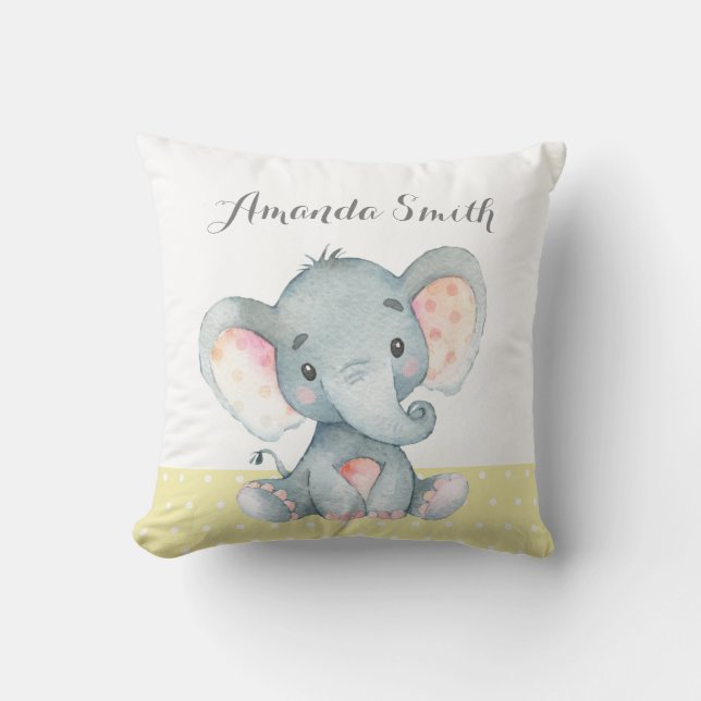 Coussin Éléphant Bébé Jaune et Gris (Recto)