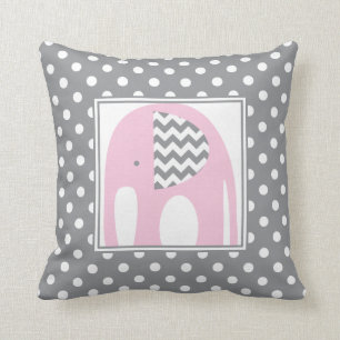 Coussin Eléphant bébé   Pois Chevron rose et gris