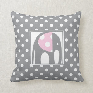 Coussin Eléphant bébé   Pois rose et gris