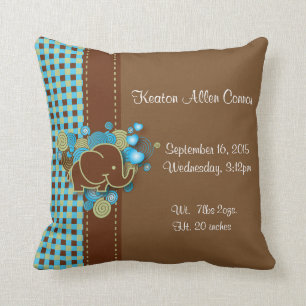 Coussin Éléphant bleu, vert et Brown de bébé de plaid