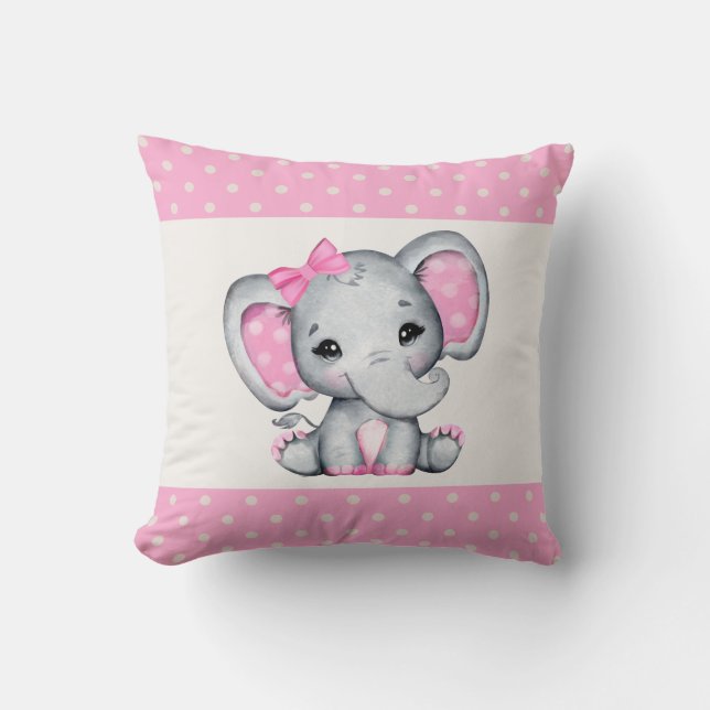 Coussin Eléphant de bébé rose mignon avec oreilles Poka Do (Recto)