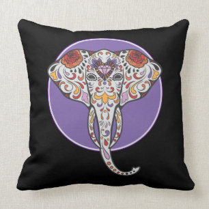 Coussin Éléphant de crâne de sucre en cercle pourpre