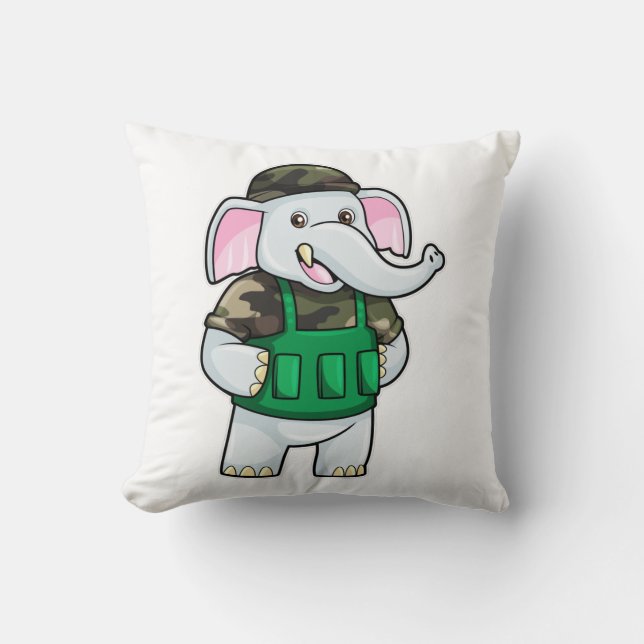 Coussin Éléphant en soldat avec uniforme et casque (Recto)