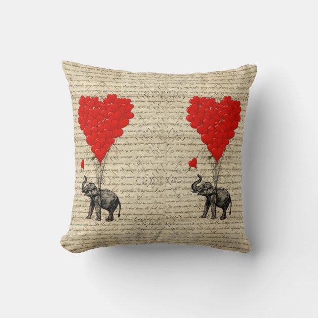Coussin Éléphant et ballons en forme de coeur (Recto)