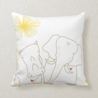 Coussin Éléphant et hippopotame minimalistes - jaune et