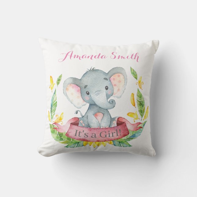 Coussin Éléphant Fille Bébé Rose (Recto)