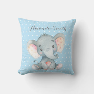 Coussin Éléphant Garçon Bébé Bleu et Gris