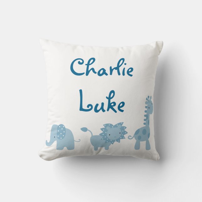 Coussin Éléphant, lion bleu et girafe personnalisés (Recto)