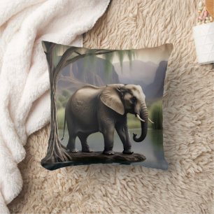 Coussin Eléphant majestueux à l'aube paisible de Lakeside