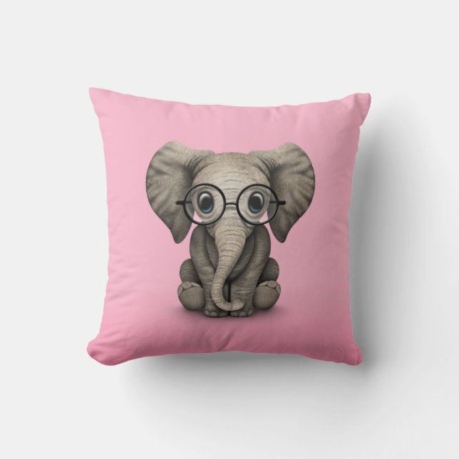 Coussin Éléphant mignon de bébé avec le rose en verre de (Recto)