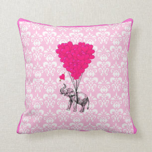 Coussin Éléphant mignon drôle et damassé rose