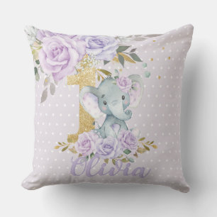 Coussin Eléphant mignon floral pourpre 1er anniversaire Ke