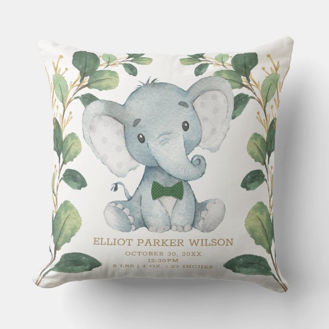 Coussin Eléphant mignon Petit Homme Verdure Or Statistique (Recto)