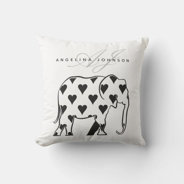 Coussin Eléphant, Motif noir et blanc Monogramme moderne (Recto)