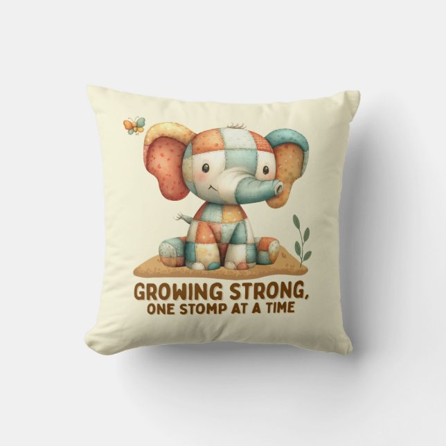 Coussin Éléphant Patchwork “Grandir en force (Recto)