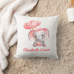 Coussin Éléphant Rose Ballon Monogramme Fille pour la Nurs