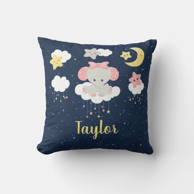 Coussin Elephant rose et marine (Recto)
