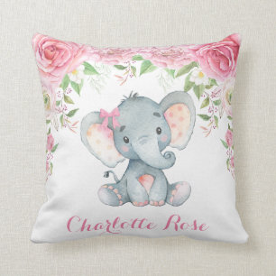 Coussin Elephant rose Floral Roses Baby Girl Décor
