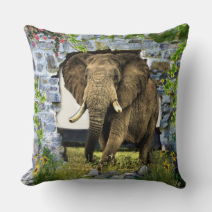 Coussin Eléphant traversant un mur de briques