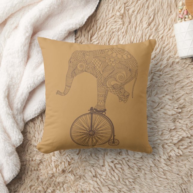 Coussin Éléphant Vélo Penny Farthing Équilibre (Couverture)