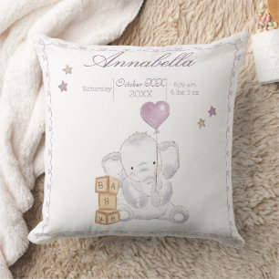 Coussin Éléphanteau fille et ballon aquarelle mignonne