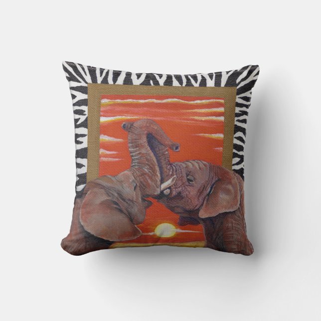 Coussin Éléphants africains dans le coucher du soleil (Recto)