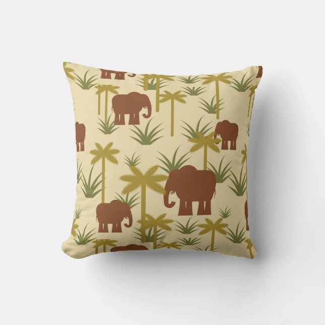 Coussin Éléphants et paumes dans le camouflage (Recto)