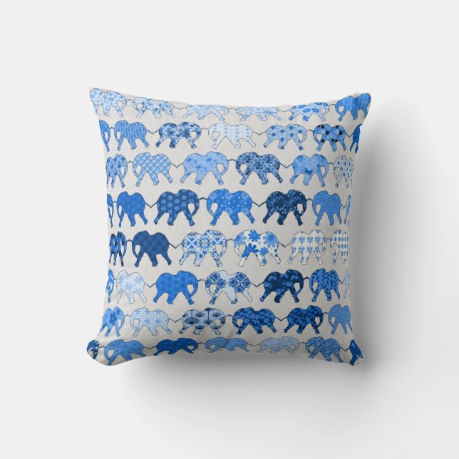 Coussin Éléphants floraux bleus de motif (Recto)