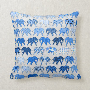 Coussin Éléphants floraux bleus de motif