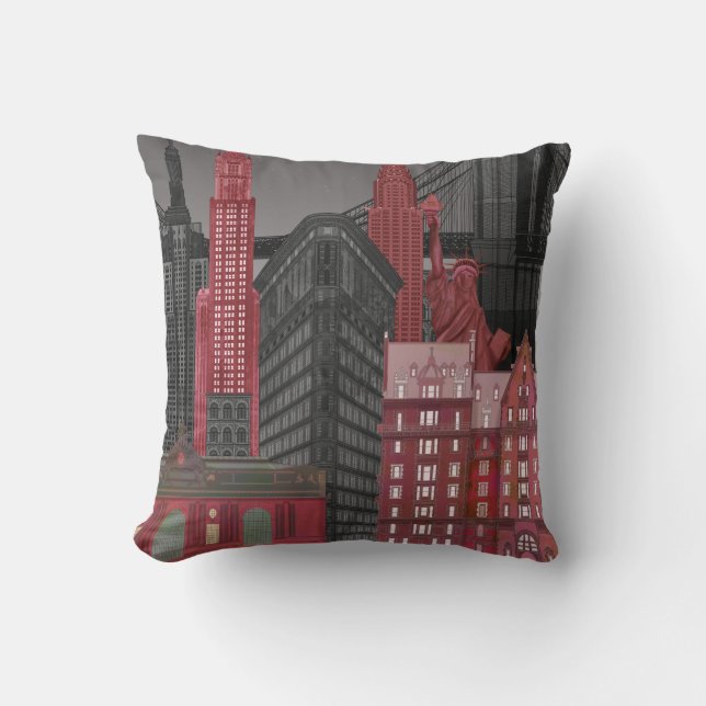 Coussin Élévations de New York par nuit - Rouge (Recto)