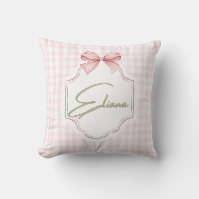 Coussin Eliana Personnalisé Pink Bow & En vichy Imprimer (Recto)