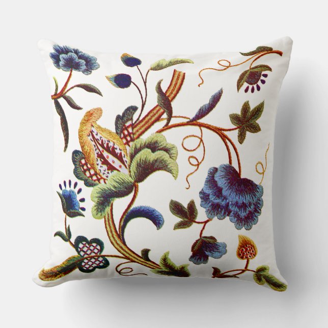 Coussin élisabéthain bleu de broderie de Faux (Recto)