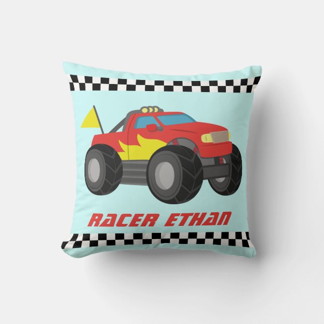Coussin Emballant le camion de monstre rouge, pour la (Recto)