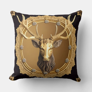 Coussin Emblème élégant de cerf doré avec cadre orné