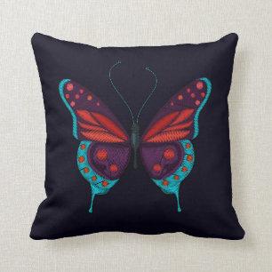 Coussin Embroderie Imprimer Papillon bleu bleu violet noir