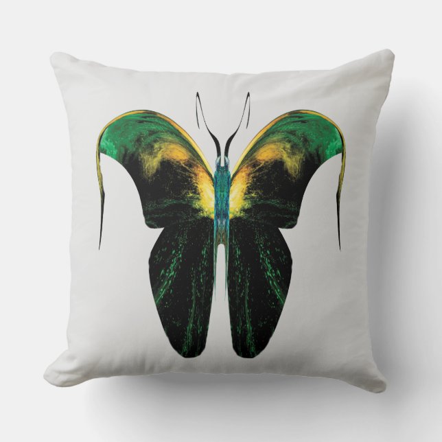 Coussin Emerald Flame Butterfly – Surreal Nature Form (Recto)
