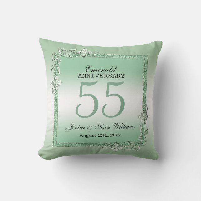 Coussin Emerald Gem & Parties scintillant 55e anniversaire (Recto)