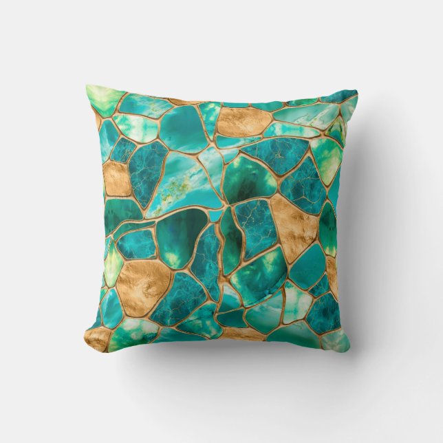 Coussin Emerald Green and Gold cells abstract (Recto)